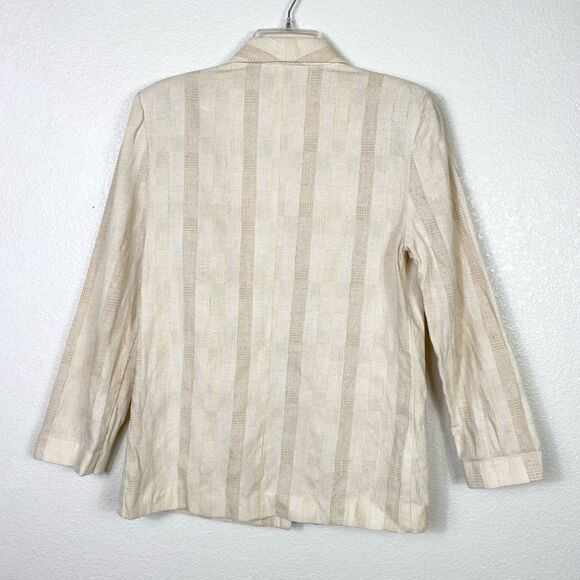 Vintage Counterparts Beige Striped Plaid Textured Blazer Jacket - Picture 3 of 5